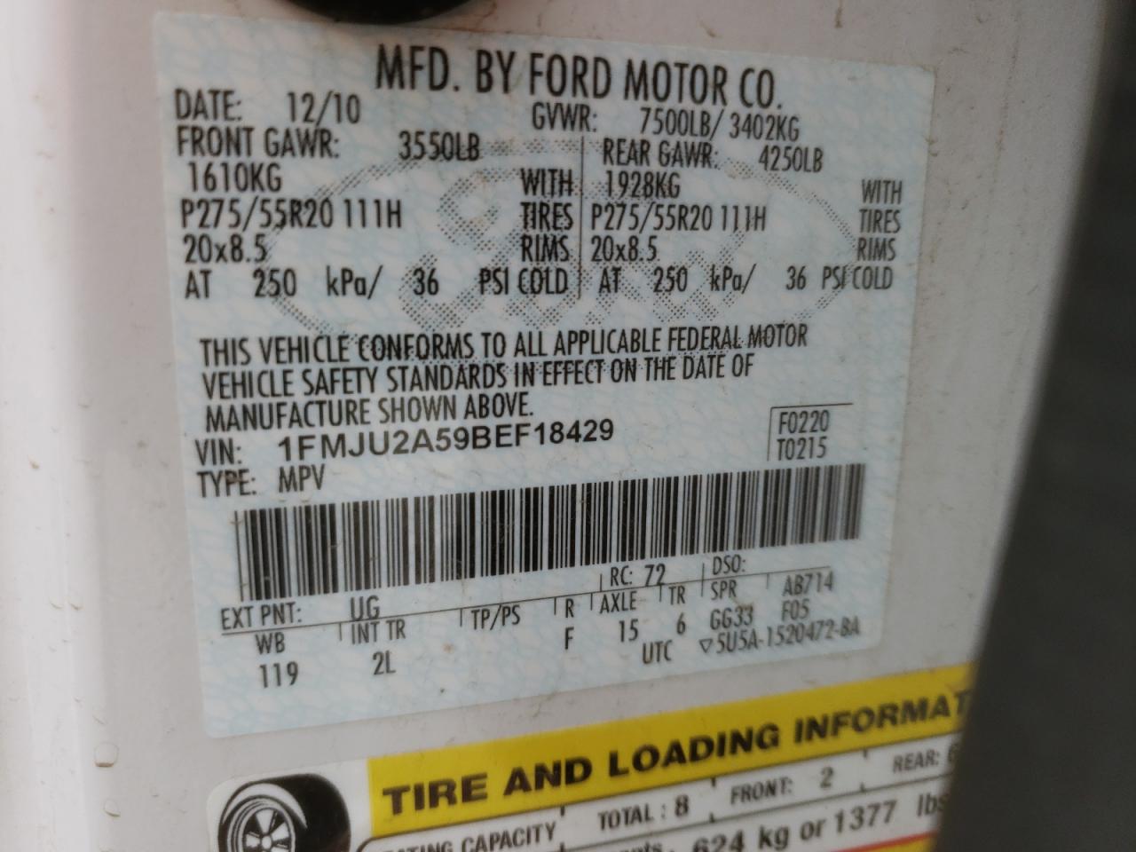 Photo 10 from auction – 2011 FORD EXPEDITION with VIN 1FMJU2A59BEF18429