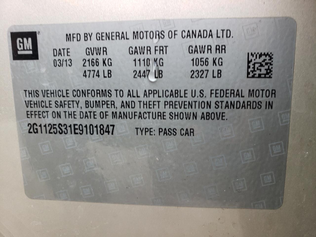Photo 10 from auction – 2014 CHEVROLET IMPALA LT with VIN 2G1125S31E9101847