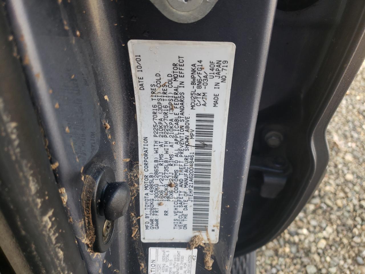 Photo 10 from auction – 2002 TOYOTA HIGHLANDER with VIN JTEHF21A620048461