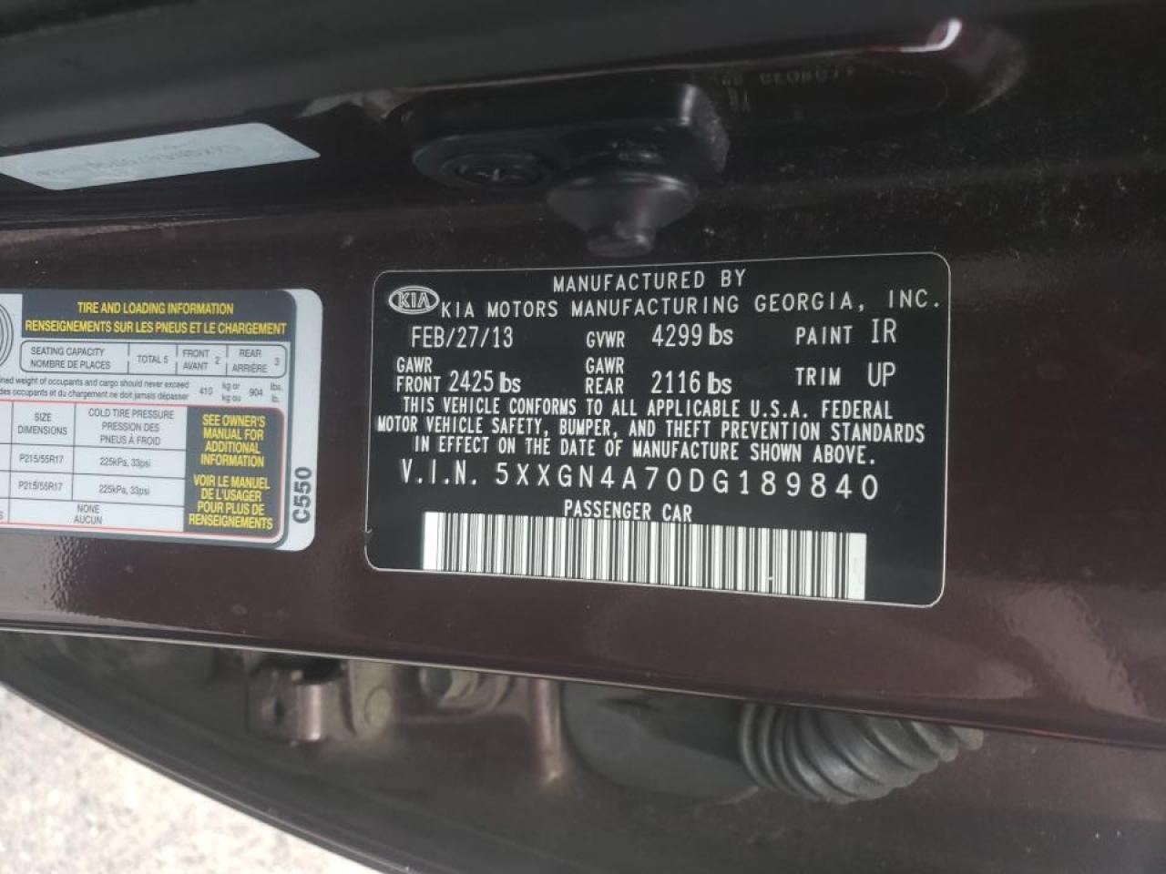 Photo 10 from auction – 2013 KIA OPTIMA EX with VIN 5XXGN4A70DG189840