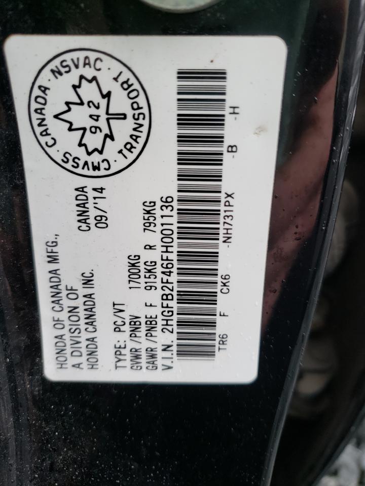Photo 10 from auction – 2015 HONDA CIVIC LX with VIN 2HGFB2F46FH001136