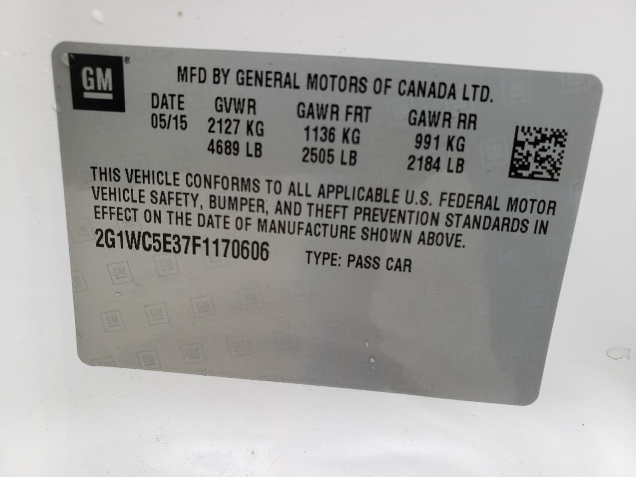 Photo 10 from auction – 2015 CHEVROLET IMPALA LIM with VIN 2G1WC5E37F1170606