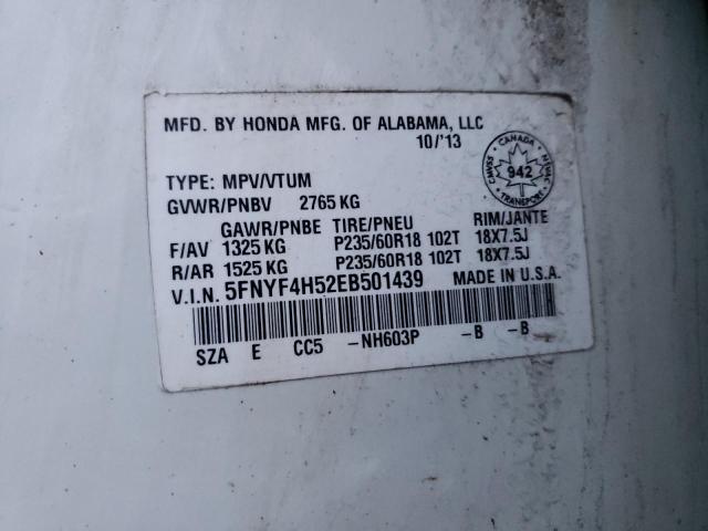 Photo 10 from auction – 2014 HONDA PILOT EXL with VIN 5FNYF4H52EB501439