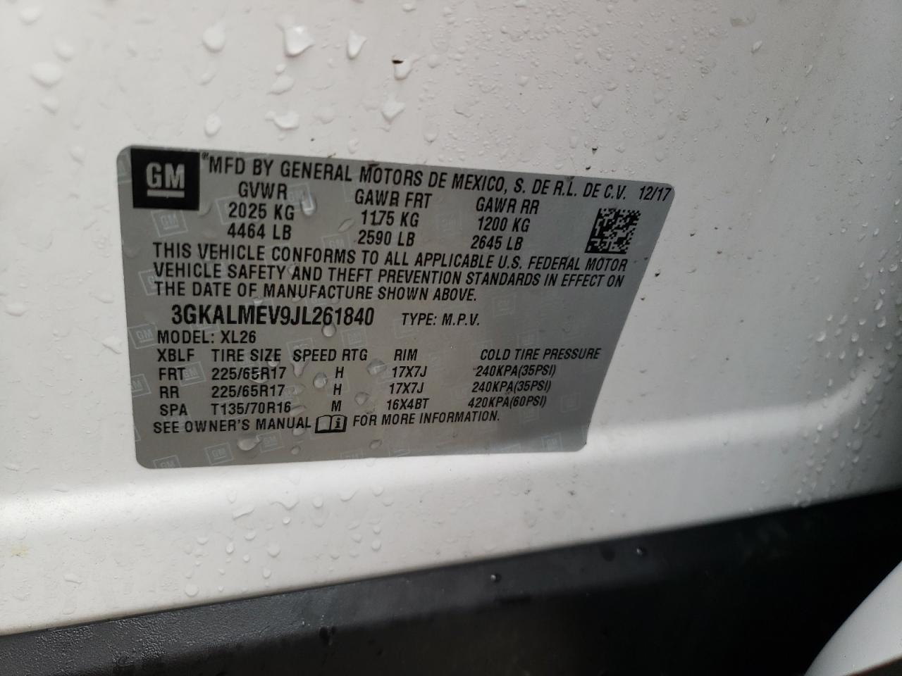 Photo 10 from auction – 2018 GMC TERRAIN SL with VIN 3GKALMEV9JL261840