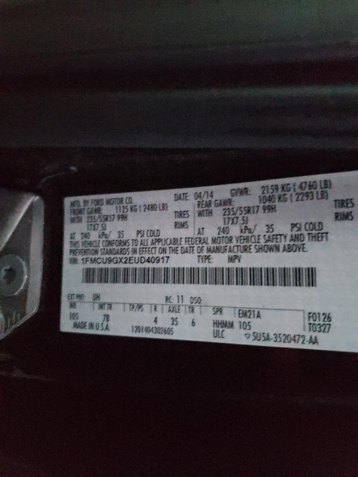 Photo 10 from auction – 2014 FORD ESCAPE SE with VIN 1FMCU9GX2EUD40917