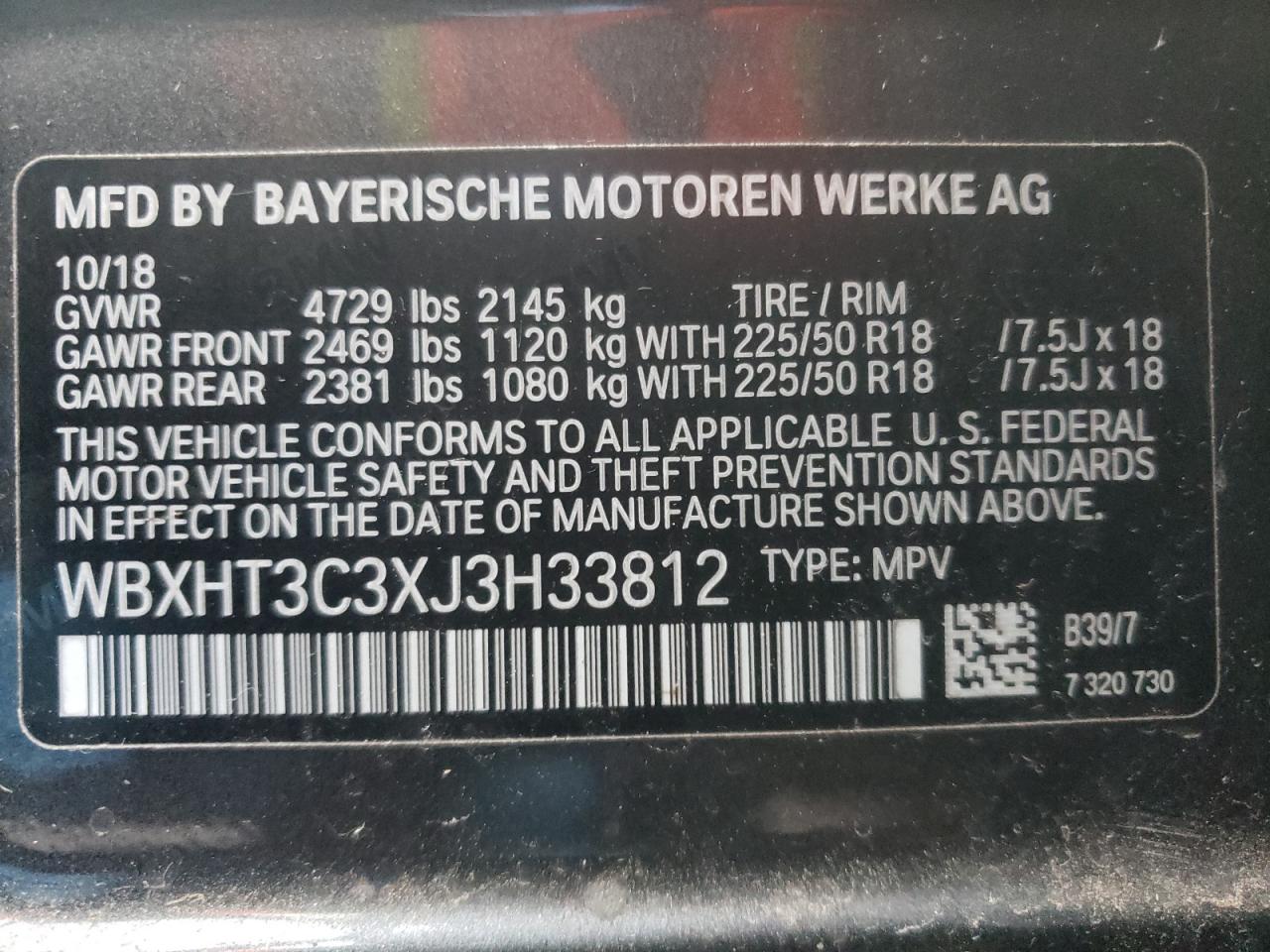 Photo 10 from auction – 2018 BMW X1 XDRIVE2 with VIN WBXHT3C3XJ3H33812