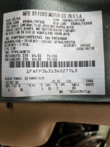 Photo 10 from auction – 2003 FORD FOCUS SE with VIN 1FAFP36313W227763
