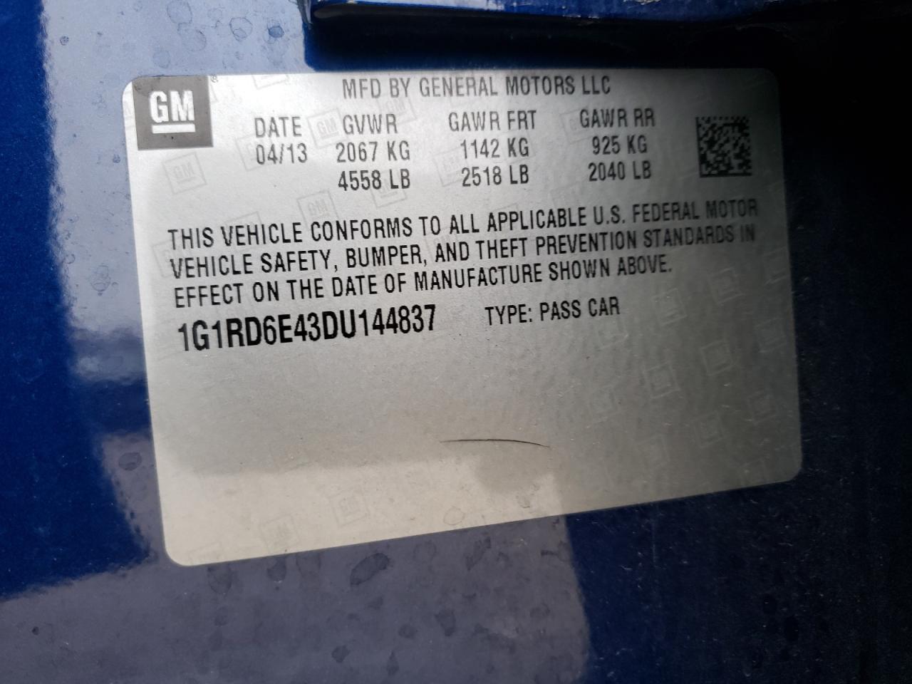 Photo 10 from auction – 2013 CHEVROLET VOLT with VIN 1G1RD6E43DU144837