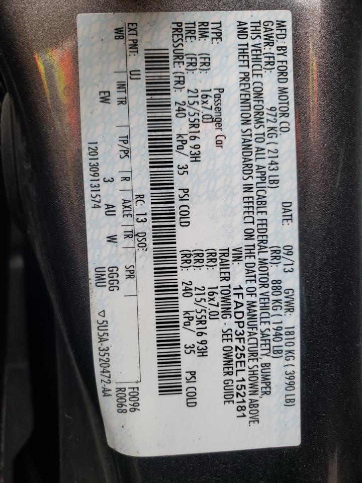 Photo 10 from auction – 2014 FORD FOCUS SE with VIN 1FADP3F25EL152181