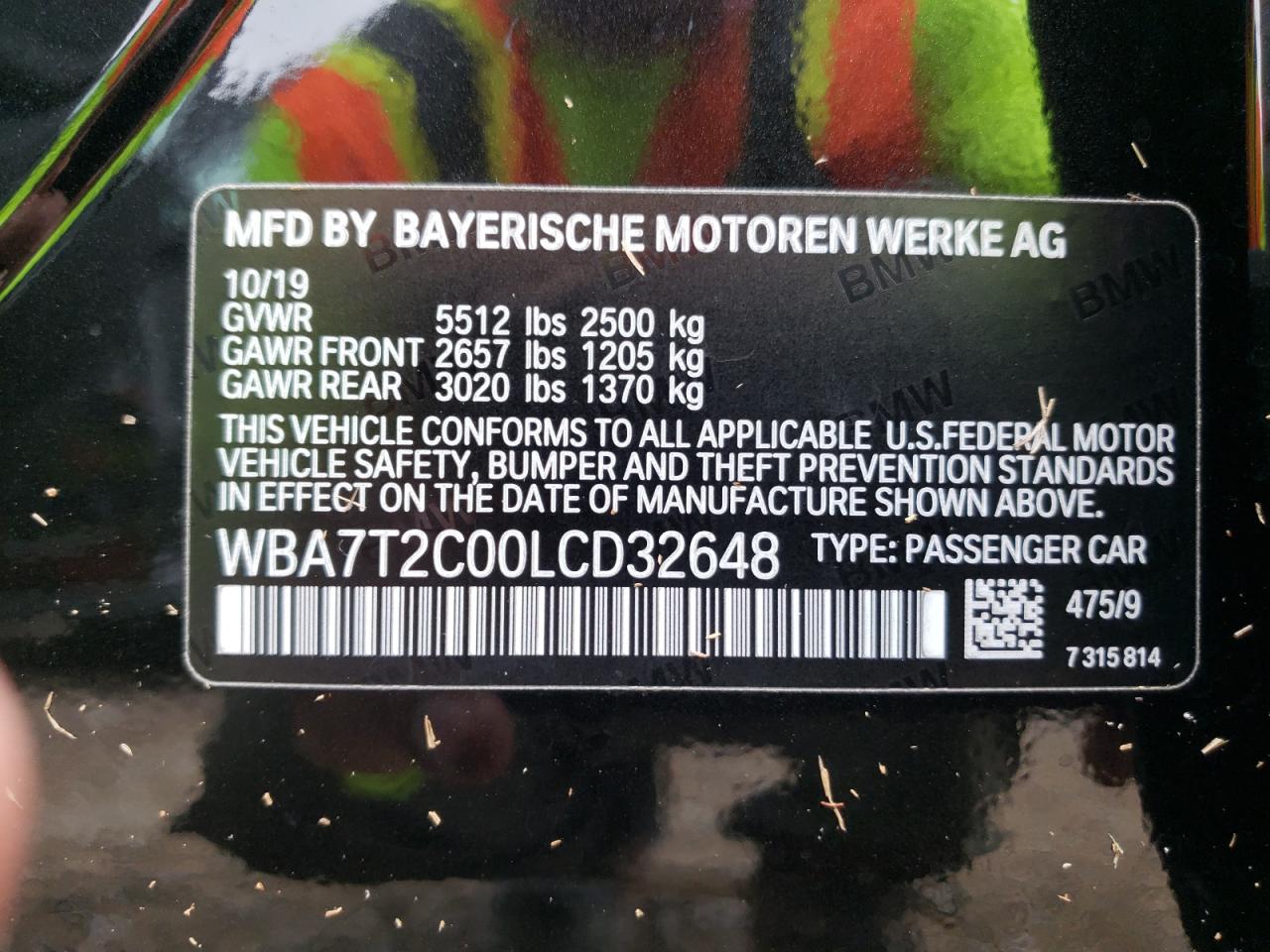 Photo 10 from auction – 2020 BMW 740 I with VIN WBA7T2C00LCD32648