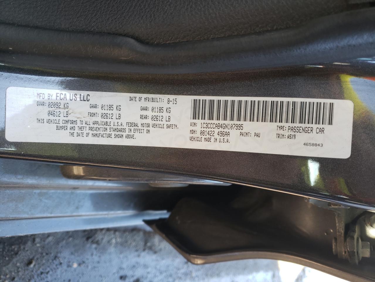 Photo 10 from auction – 2016 CHRYSLER 200 LIMITE with VIN 1C3CCCAB4GN107995