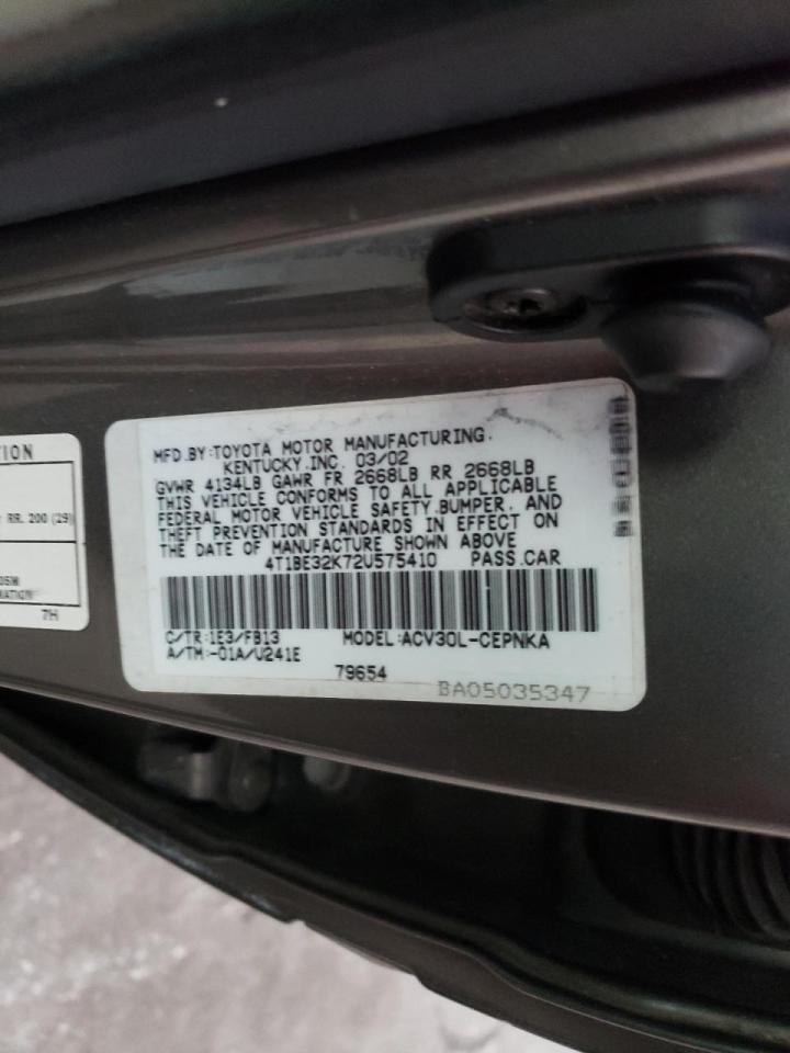 Photo 10 from auction – 2002 TOYOTA CAMRY LE with VIN 4T1BE32K72U575410