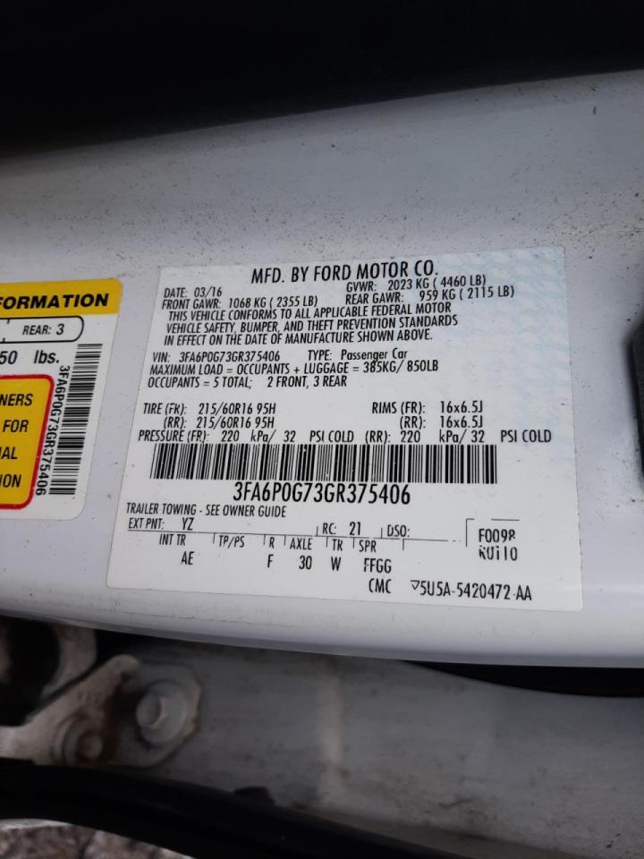 Photo 10 from auction – 2016 FORD FUSION S with VIN 3FA6P0G73GR375406