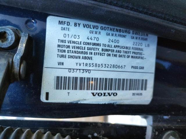 Photo 10 from auction – 2003 VOLVO S60 2.4T with VIN YV1RS58D532280667