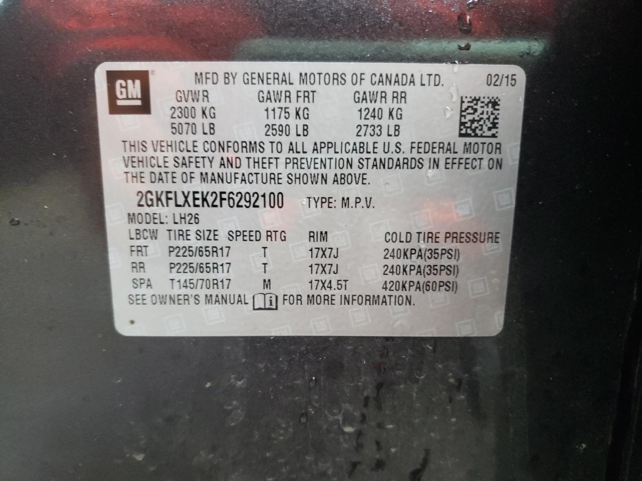 Photo 10 from auction – 2015 GMC TERRAIN SL with VIN 2GKFLXEK2F6292100