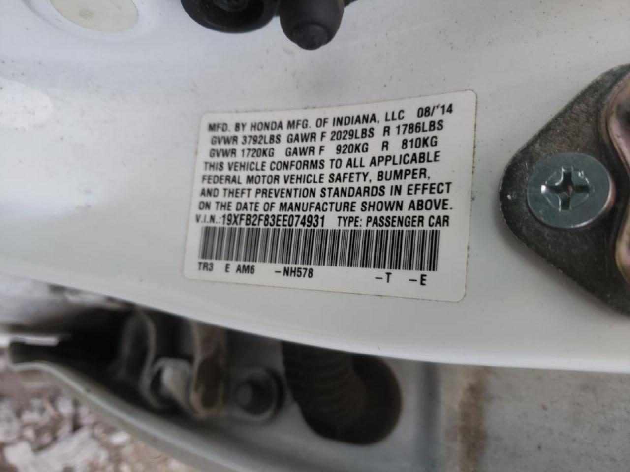Photo 10 from auction – 2014 HONDA CIVIC EX with VIN 19XFB2F83EE074931