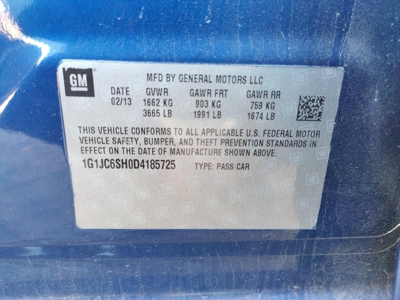 Photo 10 from auction – 2013 CHEVROLET SONIC LT with VIN 1G1JC6SH0D4185725