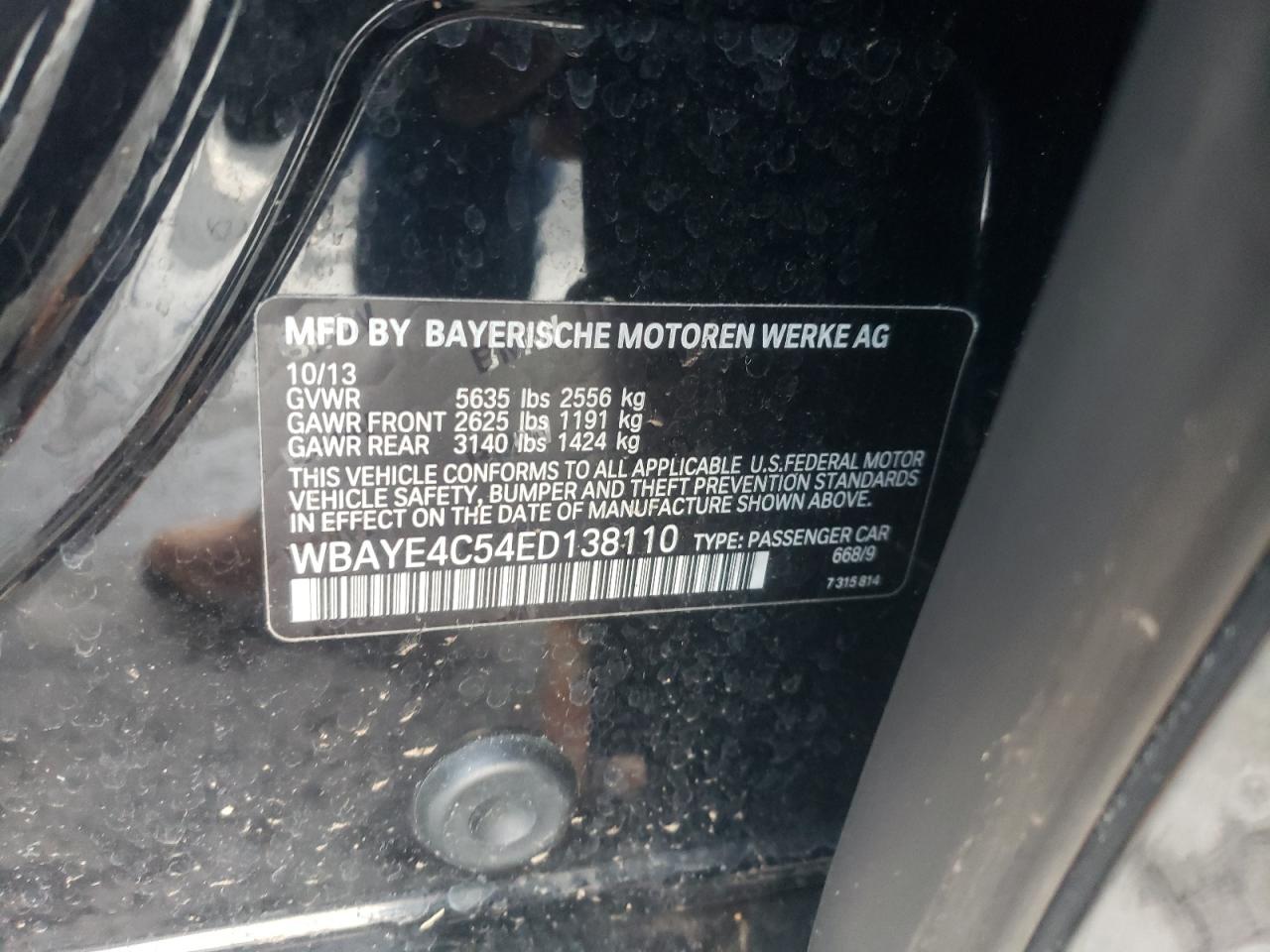 Photo 10 from auction – 2014 BMW 740 LI with VIN WBAYE4C54ED138110