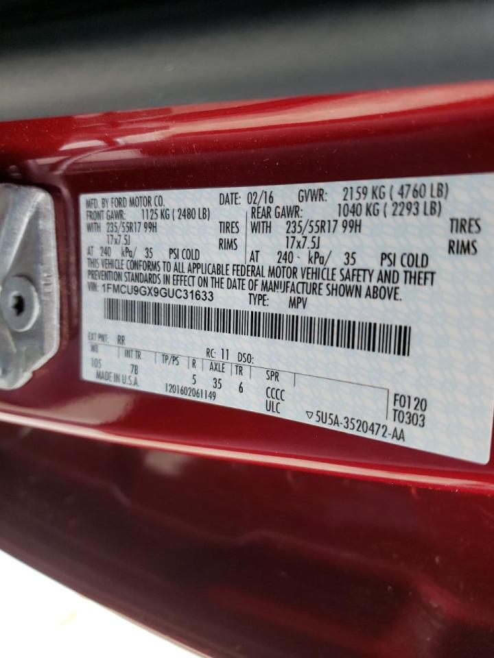 Photo 10 from auction – 2016 FORD ESCAPE SE with VIN 1FMCU9GX9GUC31633