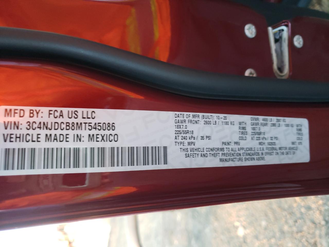 Photo 10 from auction – 2021 JEEP COMPASS LI with VIN 3C4NJDCB8MT545086