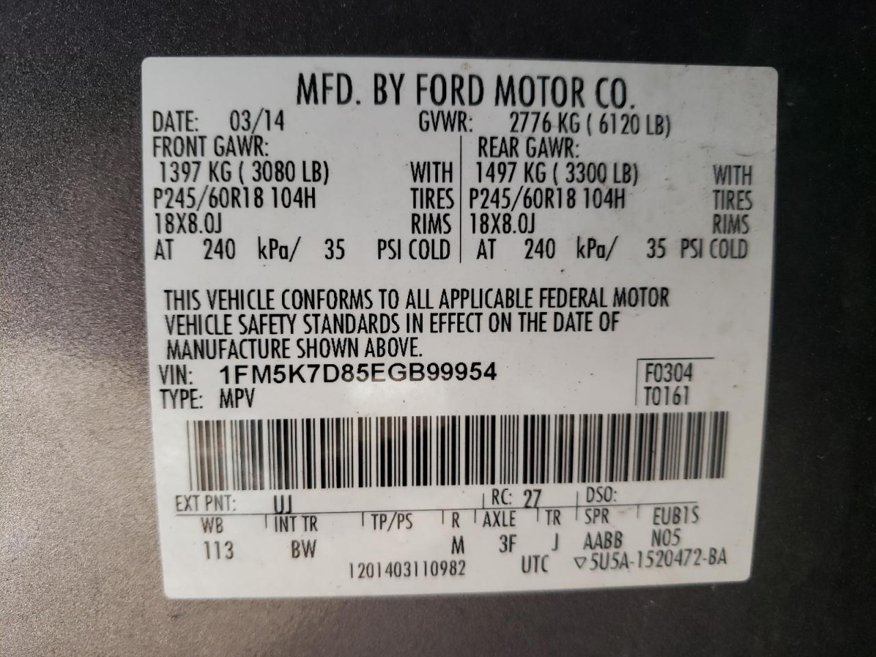 Photo 10 from auction – 2014 FORD EXPLORER X with VIN 1FM5K7D85EGB99954