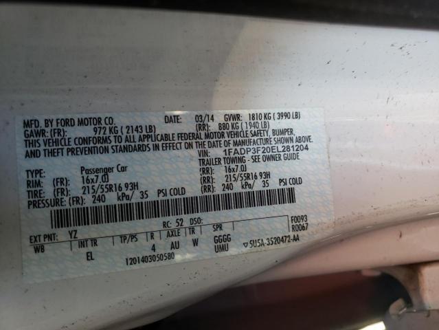 Photo 10 from auction – 2014 FORD FOCUS SE with VIN 1FADP3F20EL281204