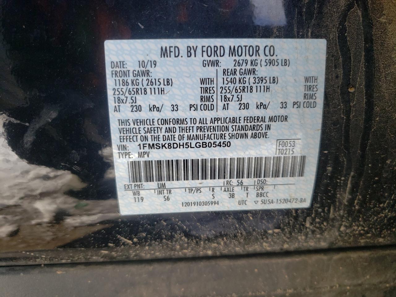 Photo 10 from auction – 2020 FORD EXPLORER X with VIN 1FMSK8DH5LGB05450