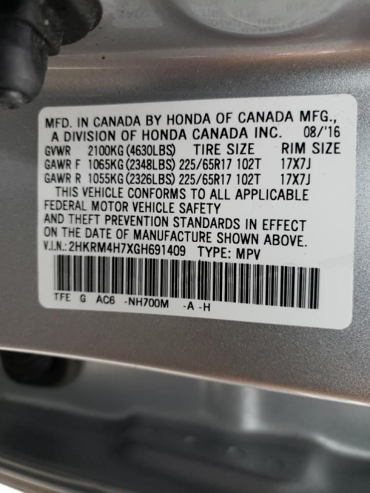 Photo 10 from auction – 2016 HONDA CR-V EXL with VIN 2HKRM4H7XGH691409