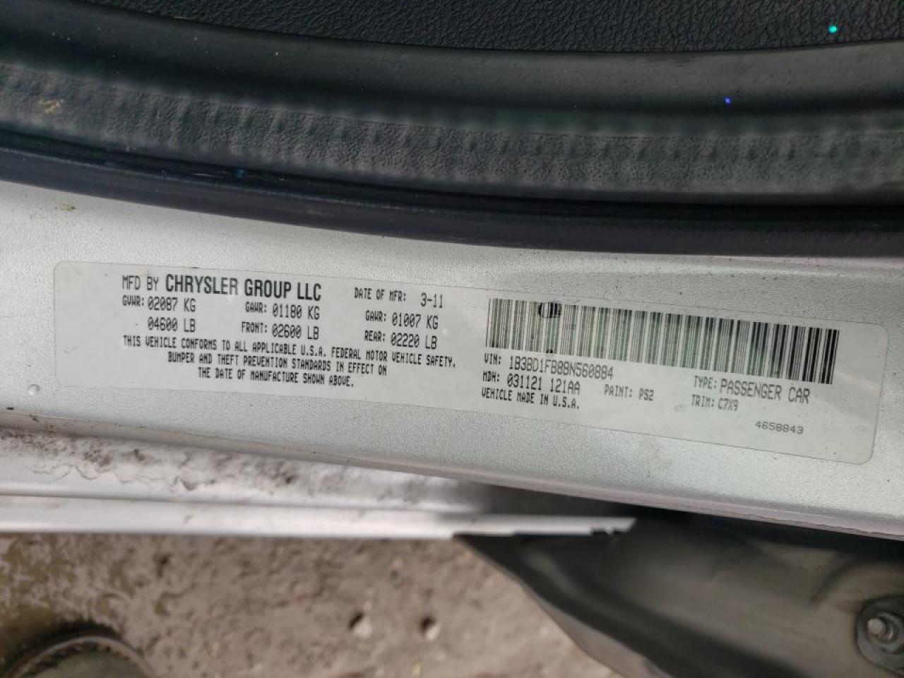 Photo 10 from auction – 2011 DODGE AVENGER MA with VIN 1B3BD1FB8BN560884