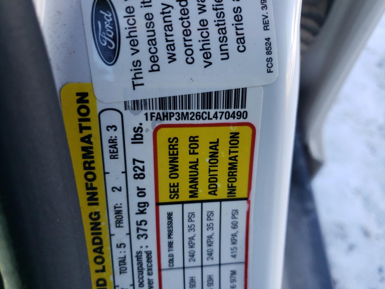 Photo 10 from auction – 2012 FORD FOCUS SEL with VIN 1FAHP3M26CL470490