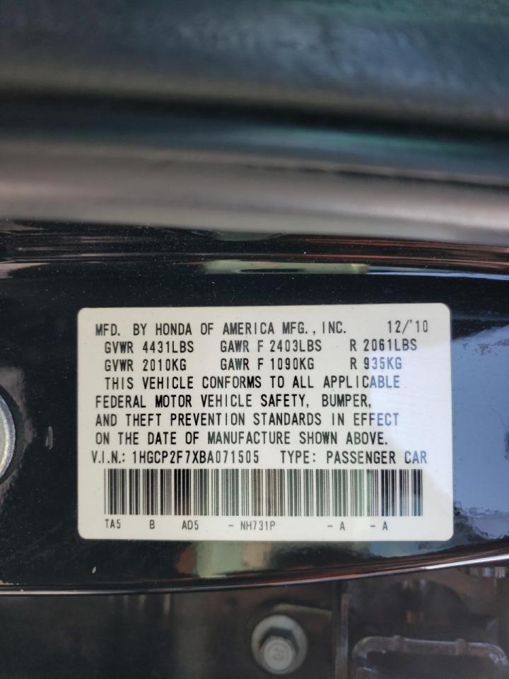 Photo 10 from auction – 2011 HONDA ACCORD EX with VIN 1HGCP2F7XBA071505
