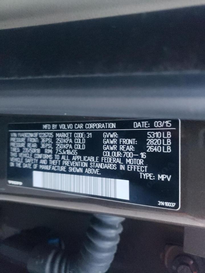 Photo 10 from auction – 2015 VOLVO XC70 T6 PR with VIN YV4902NK8F1226705