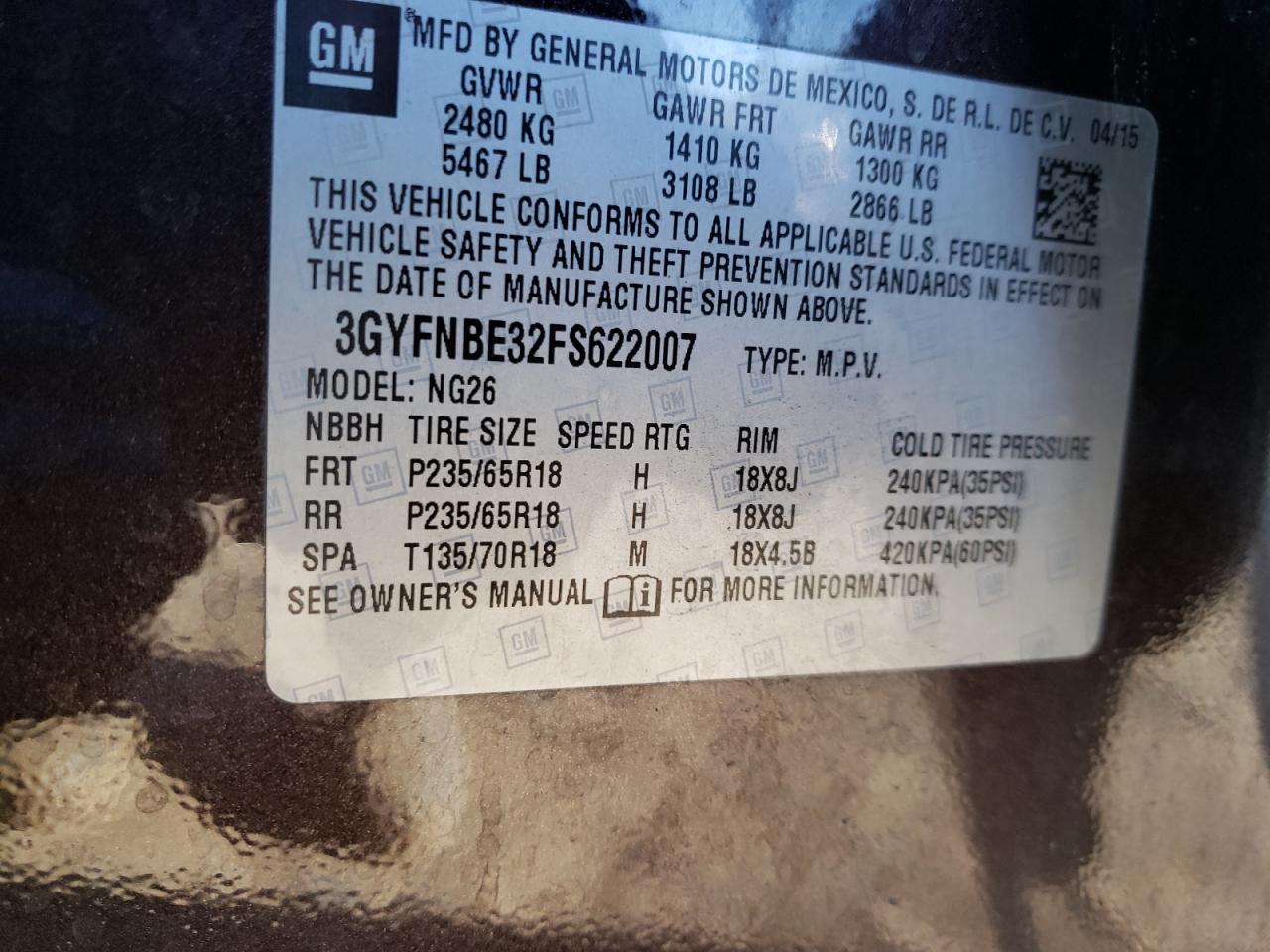 Photo 10 from auction – 2015 CADILLAC SRX LUXURY with VIN 3GYFNBE32FS622007