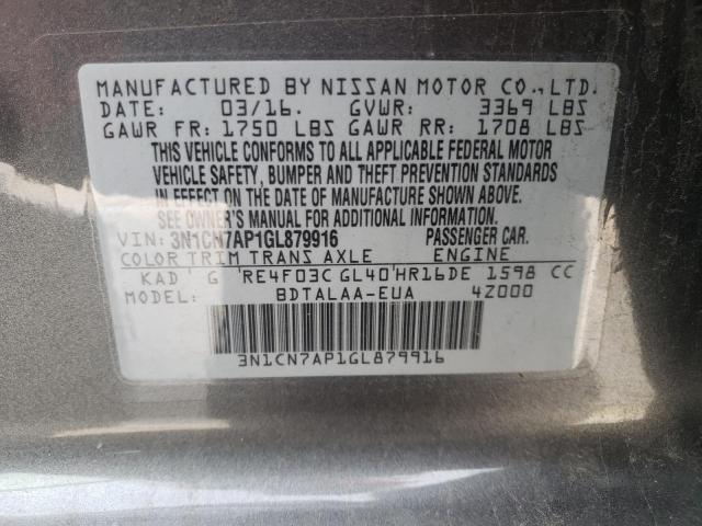 Photo 10 from auction – 2016 NISSAN VERSA S with VIN 3N1CN7AP1GL879916