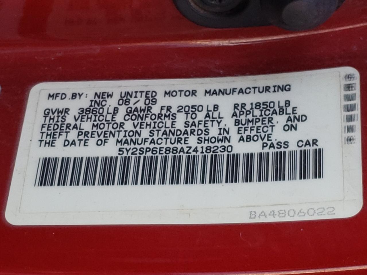 Photo 10 from auction – 2010 PONTIAC VIBE with VIN 5Y2SP6E88AZ418230