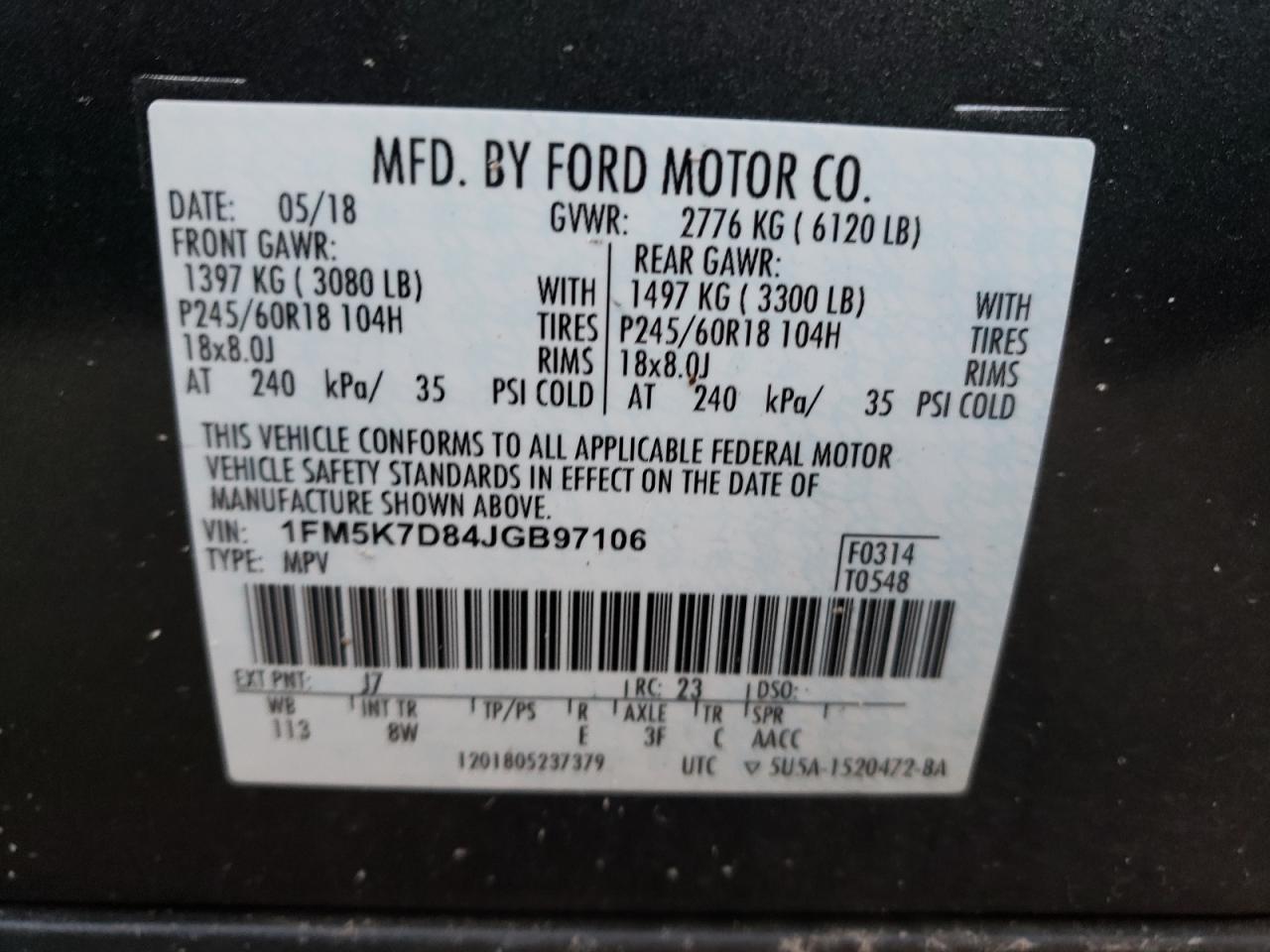Photo 10 from auction – 2018 FORD EXPLORER X with VIN 1FM5K7D84JGB97106