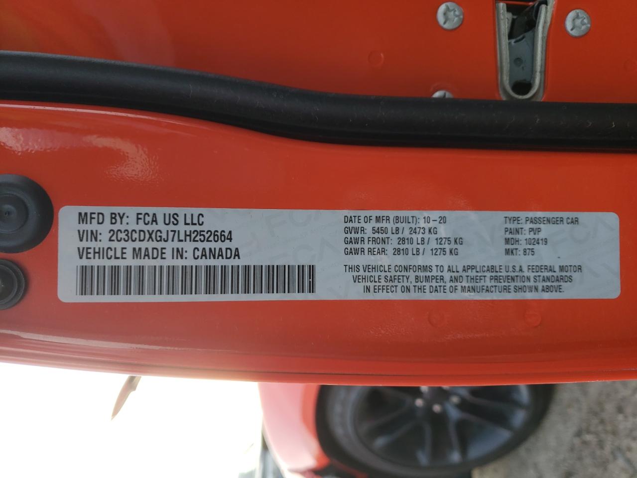 Photo 10 from auction – 2020 DODGE CHARGER SC with VIN 2C3CDXGJ7LH252664