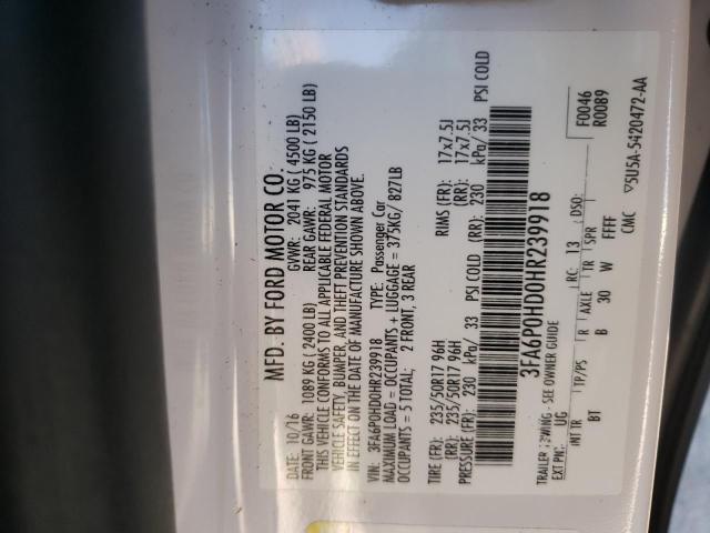Photo 10 from auction – 2017 FORD FUSION SE with VIN 3FA6P0HD0HR239918