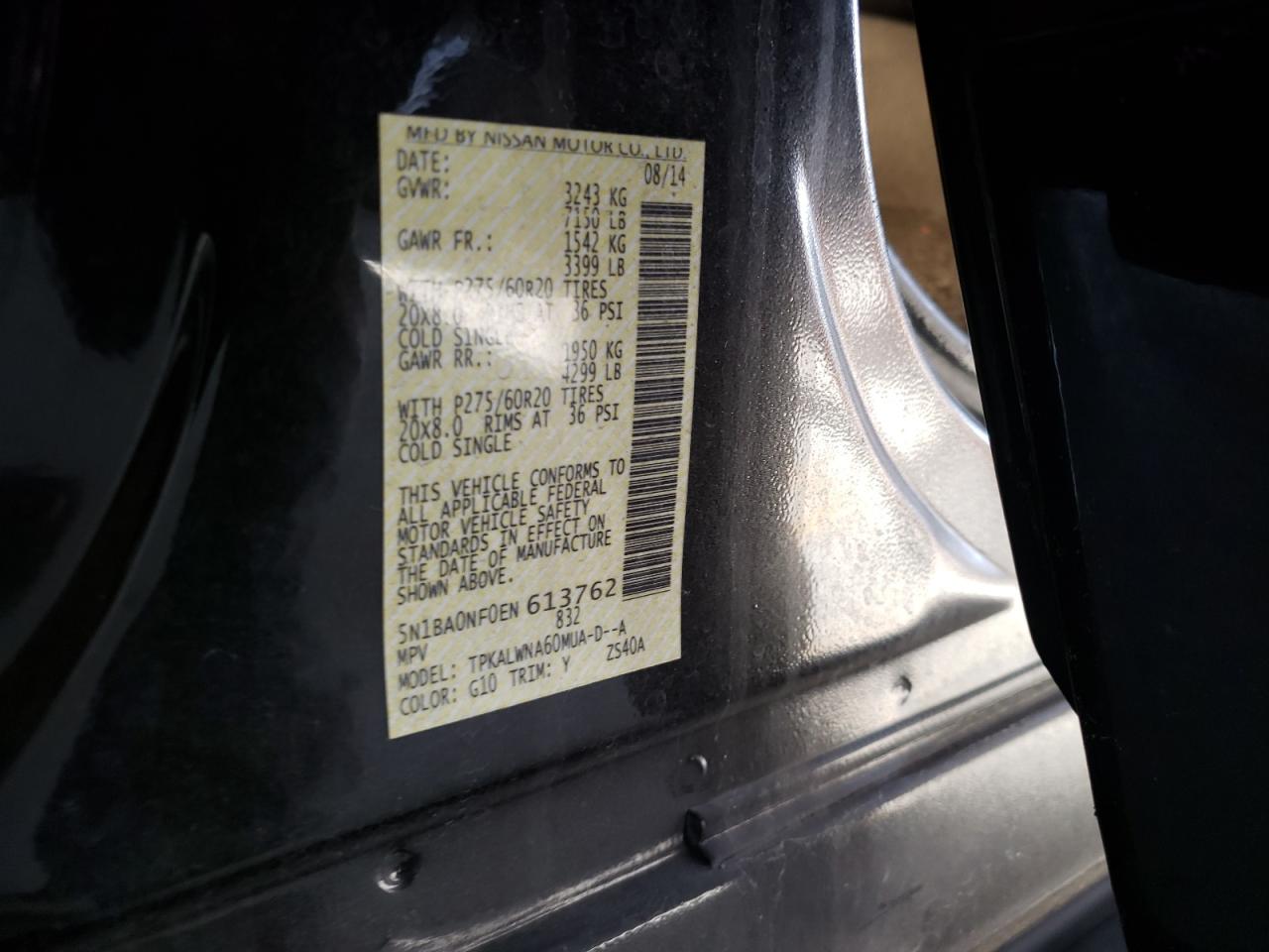 Photo 10 from auction – 2014 NISSAN ARMADA PLA with VIN 5N1BA0NF0EN613762
