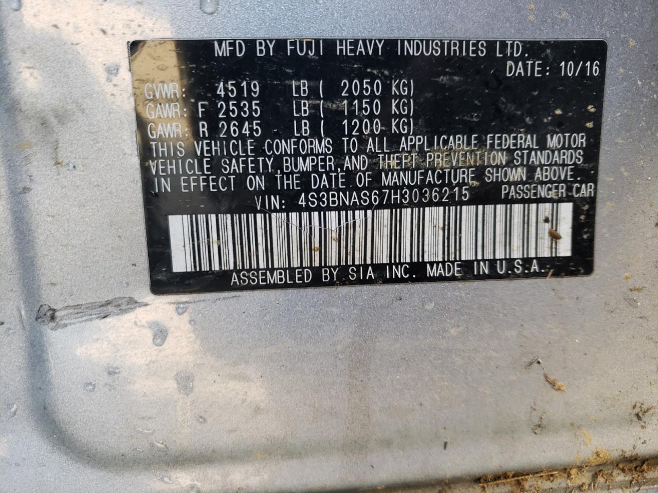 Photo 10 from auction – 2017 SUBARU LEGACY SPO with VIN 4S3BNAS67H3036215