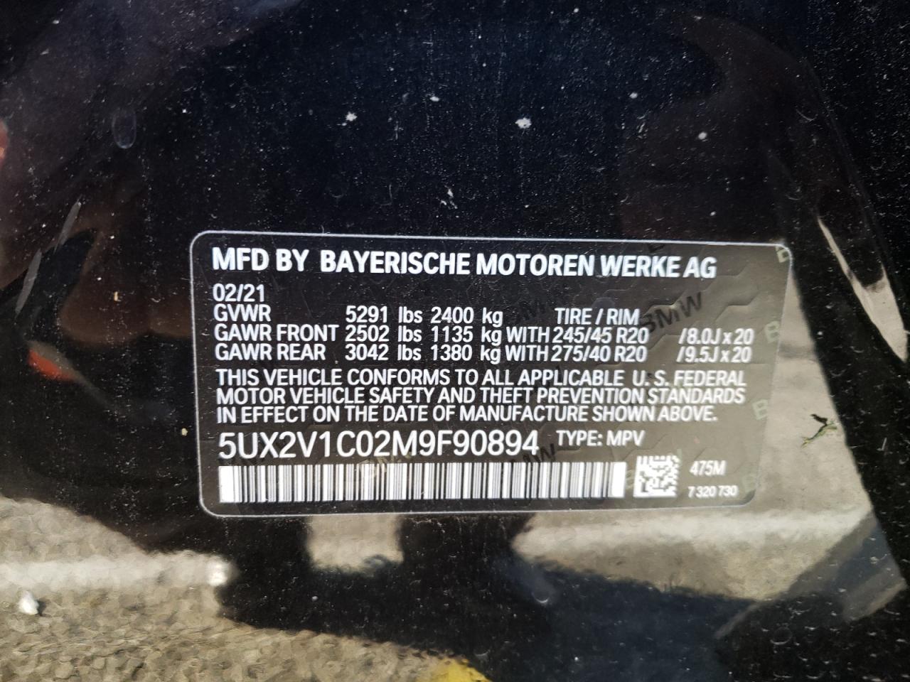 Photo 10 from auction – 2021 BMW X4 XDRIVE3 with VIN 5UX2V1C02M9F90894