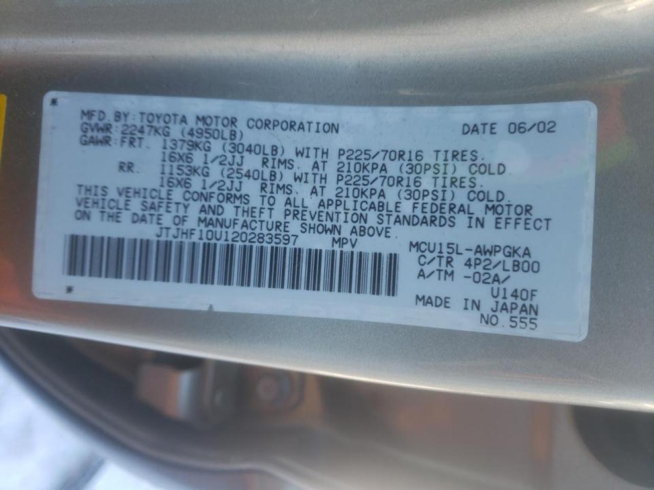 Photo 10 from auction – 2002 LEXUS RX 300 with VIN JTJHF10U120283597