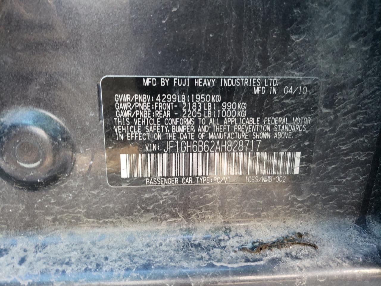 Photo 10 from auction – 2010 SUBARU IMPREZA 2. with VIN JF1GH6B62AH828717