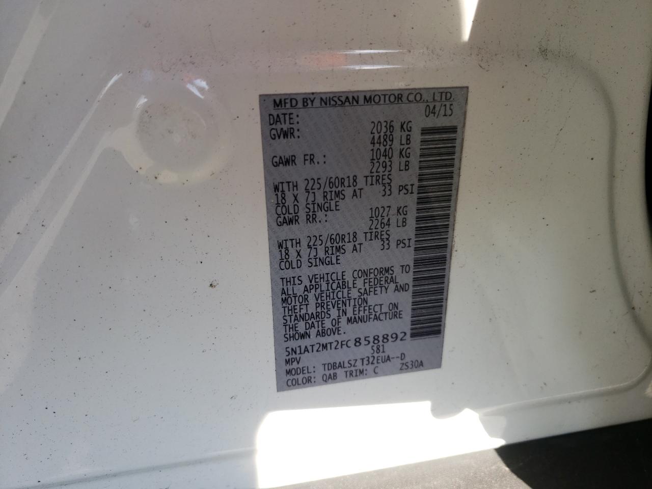 صورة رقم 10 من المزاد - 2015 NISSAN ROGUE S مع VIN 5N1AT2MT2FC858892