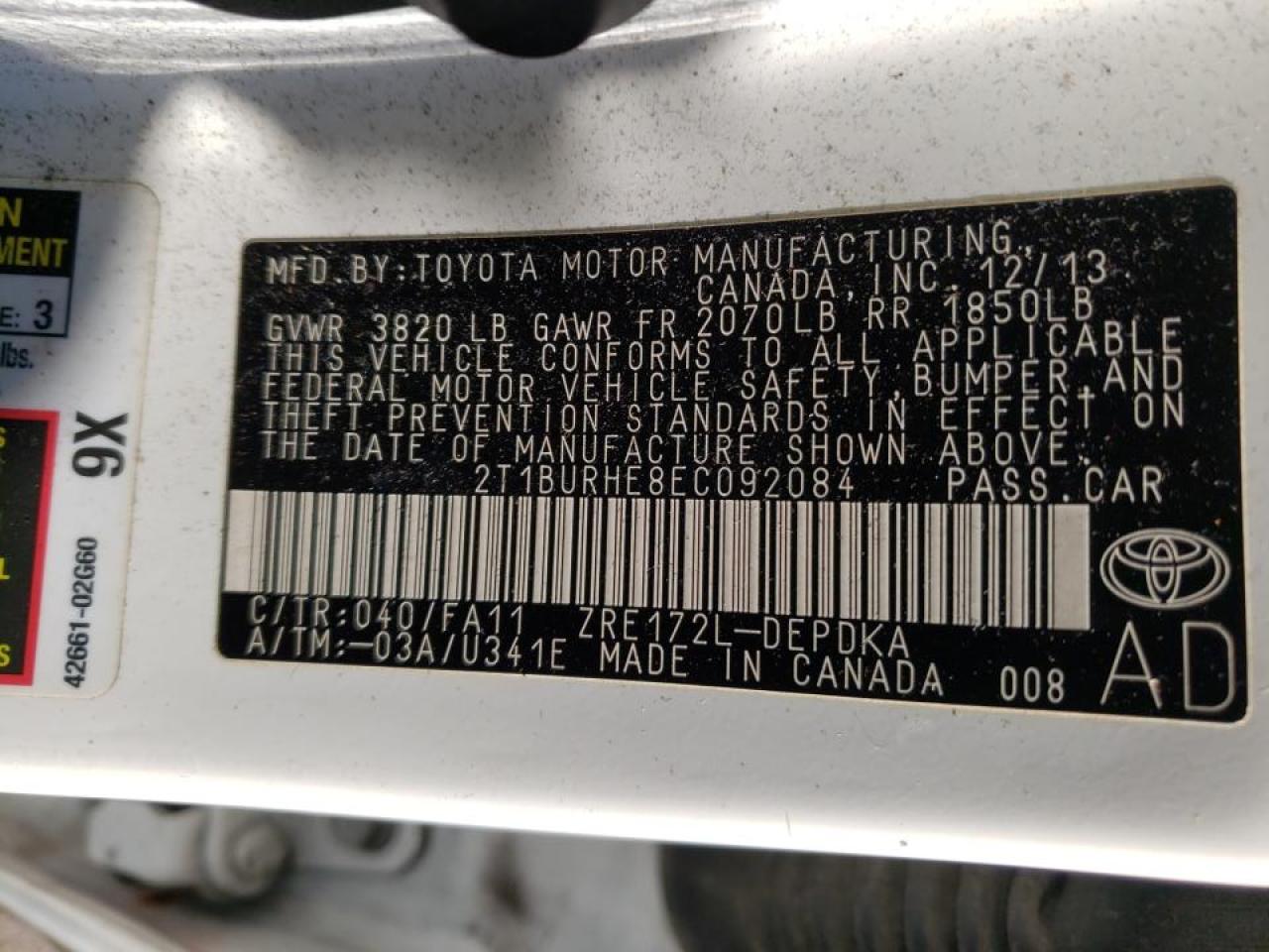 Photo 10 from auction – 2014 TOYOTA COROLLA L with VIN 2T1BURHE8EC092084