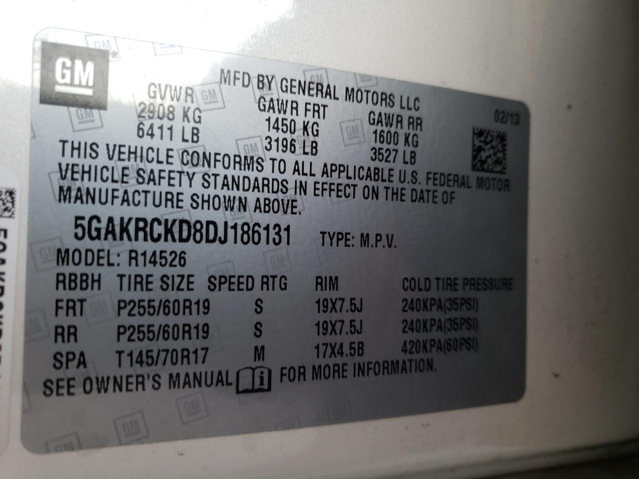 Photo 10 from auction – 2013 BUICK ENCLAVE with VIN 5GAKRCKD8DJ186131