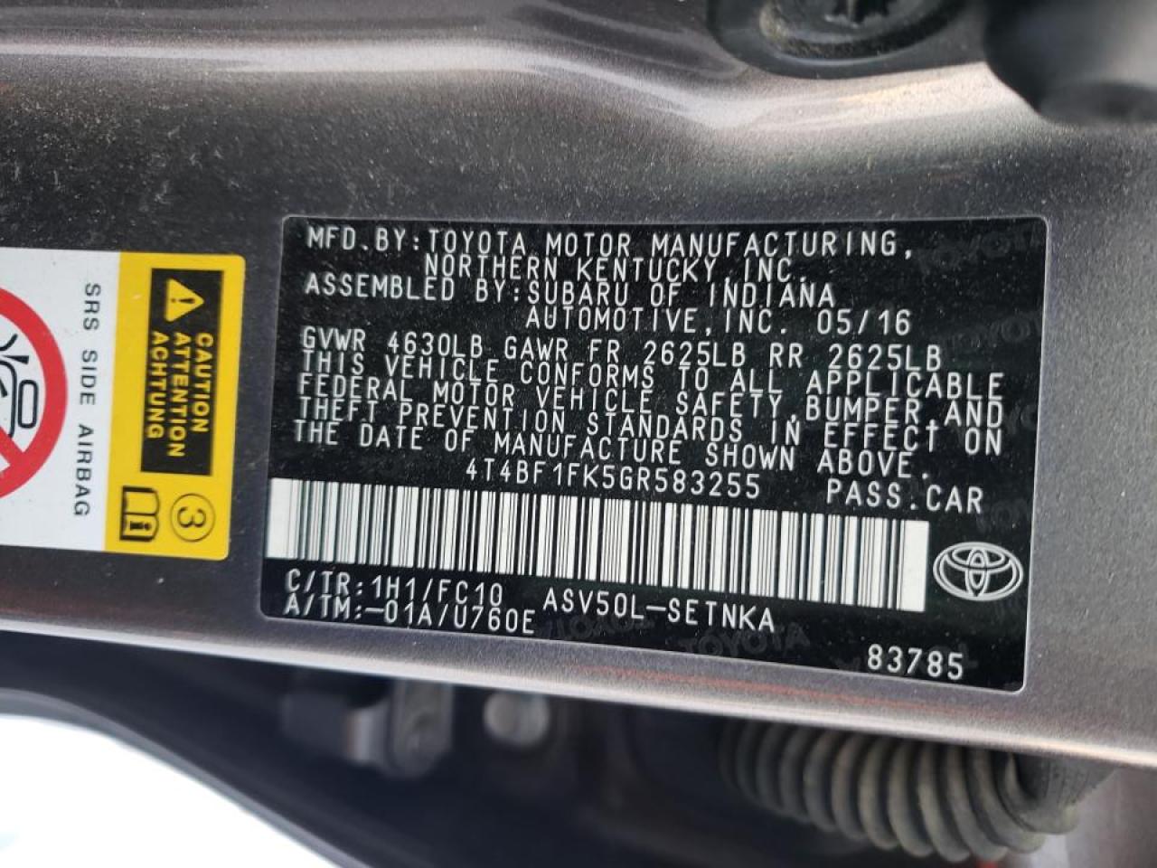 Photo 10 from auction – 2016 TOYOTA CAMRY LE with VIN 4T4BF1FK5GR583255