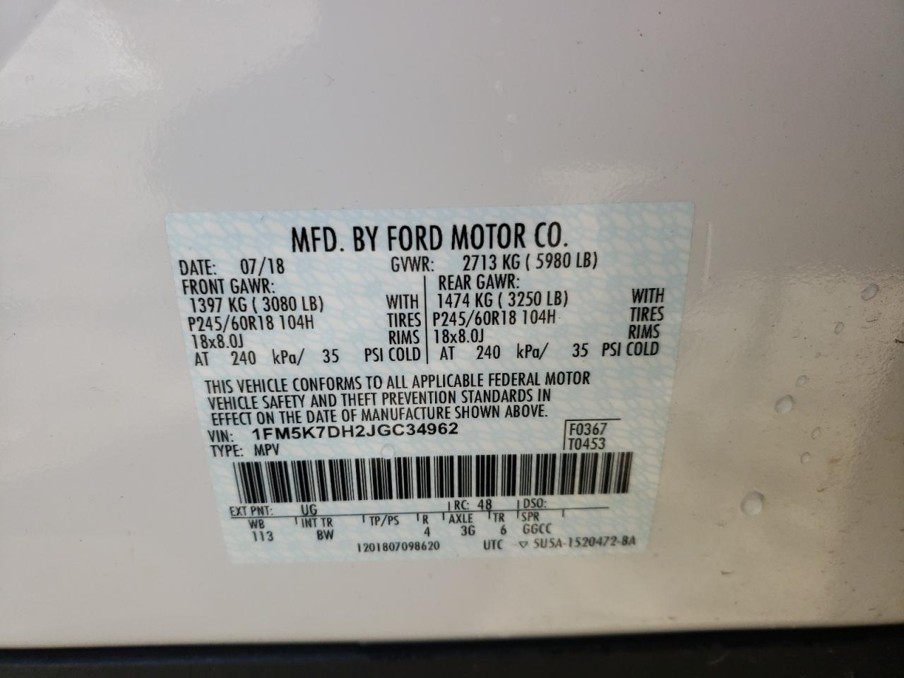 Photo 10 from auction – 2018 FORD EXPLORER X with VIN 1FM5K7DH2JGC34962
