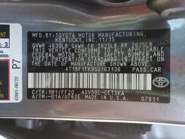 Photo 10 from auction – 2016 TOYOTA CAMRY LE with VIN 4T1BF1FK9GU163136