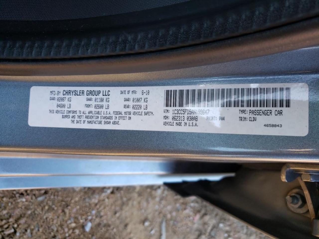 Photo 10 from auction – 2010 CHRYSLER SEBRING LI with VIN 1C3CC5FD5AN199647